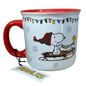 Peanuts Snoopy and Woodstock Sledding Snowman Mug NWT